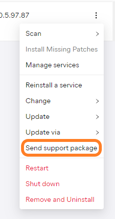 Send Support Package from the Devices page